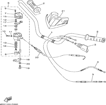 Cable throttle 1, Yamaha, 4D3-26311-00